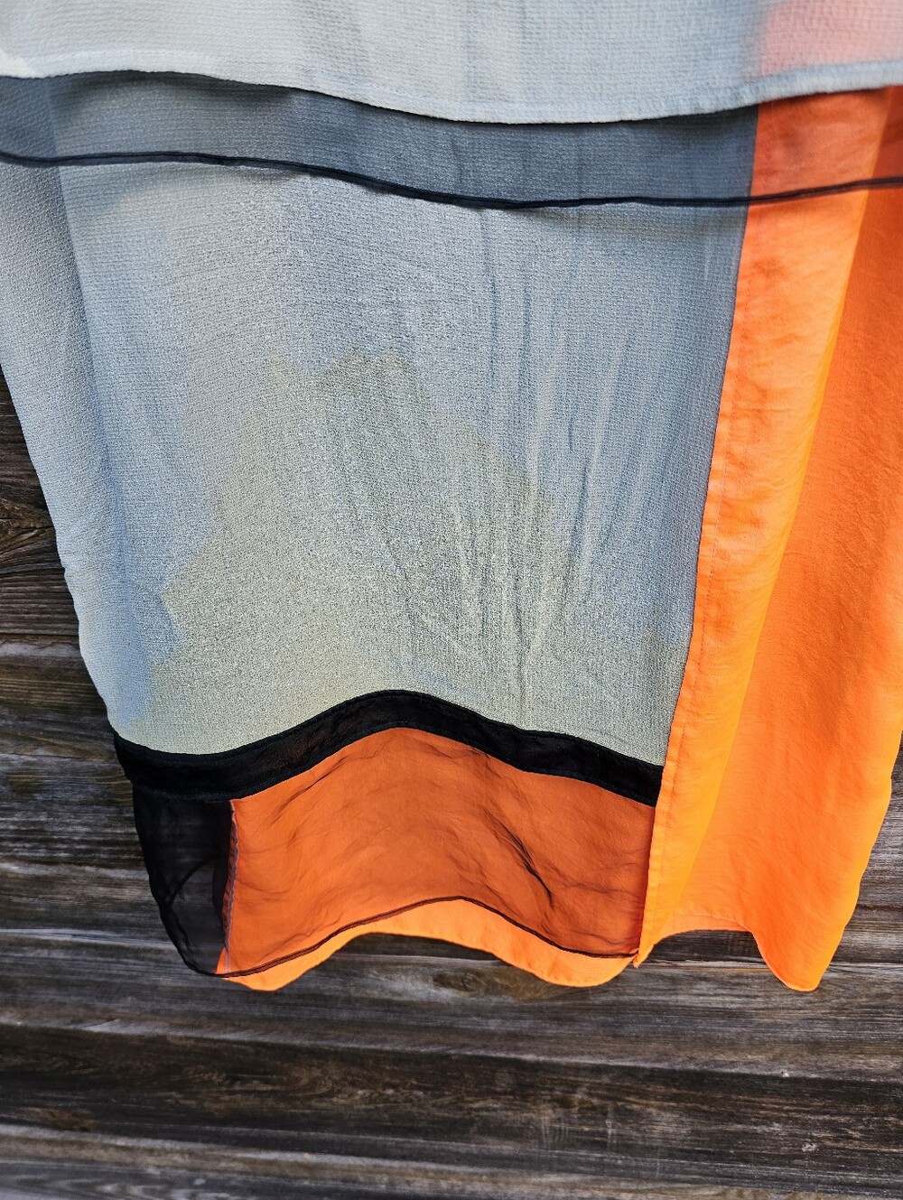 Helmut Lang Colorblock Layered Sheer Silk Dress Size 10 Gray Black Neon Orange - Picture 5 of 11